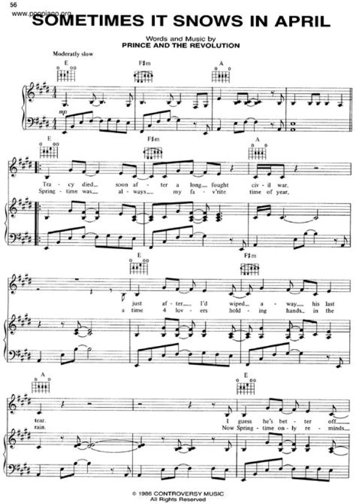 PrincesSometimes It Snows In April Lyrics